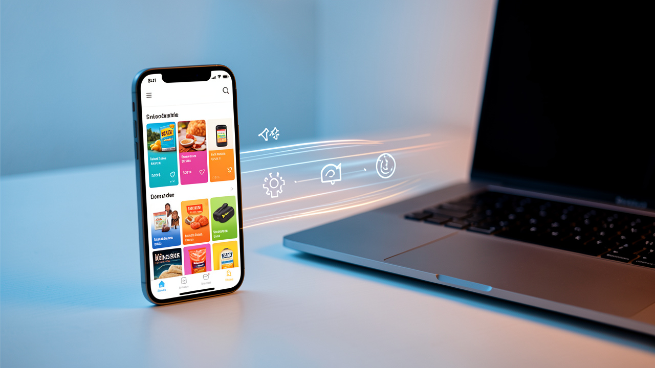 Smartphone et ordinateur portable illustrant l’optimisation des performances d’une boutique en ligne sur mobile.